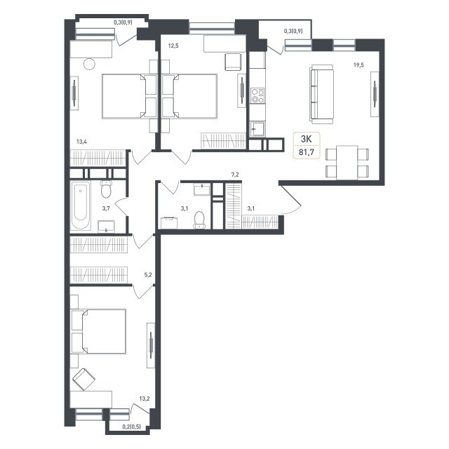 Планировка 84.9 м²