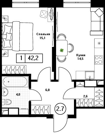 Планировка 42.2 м²