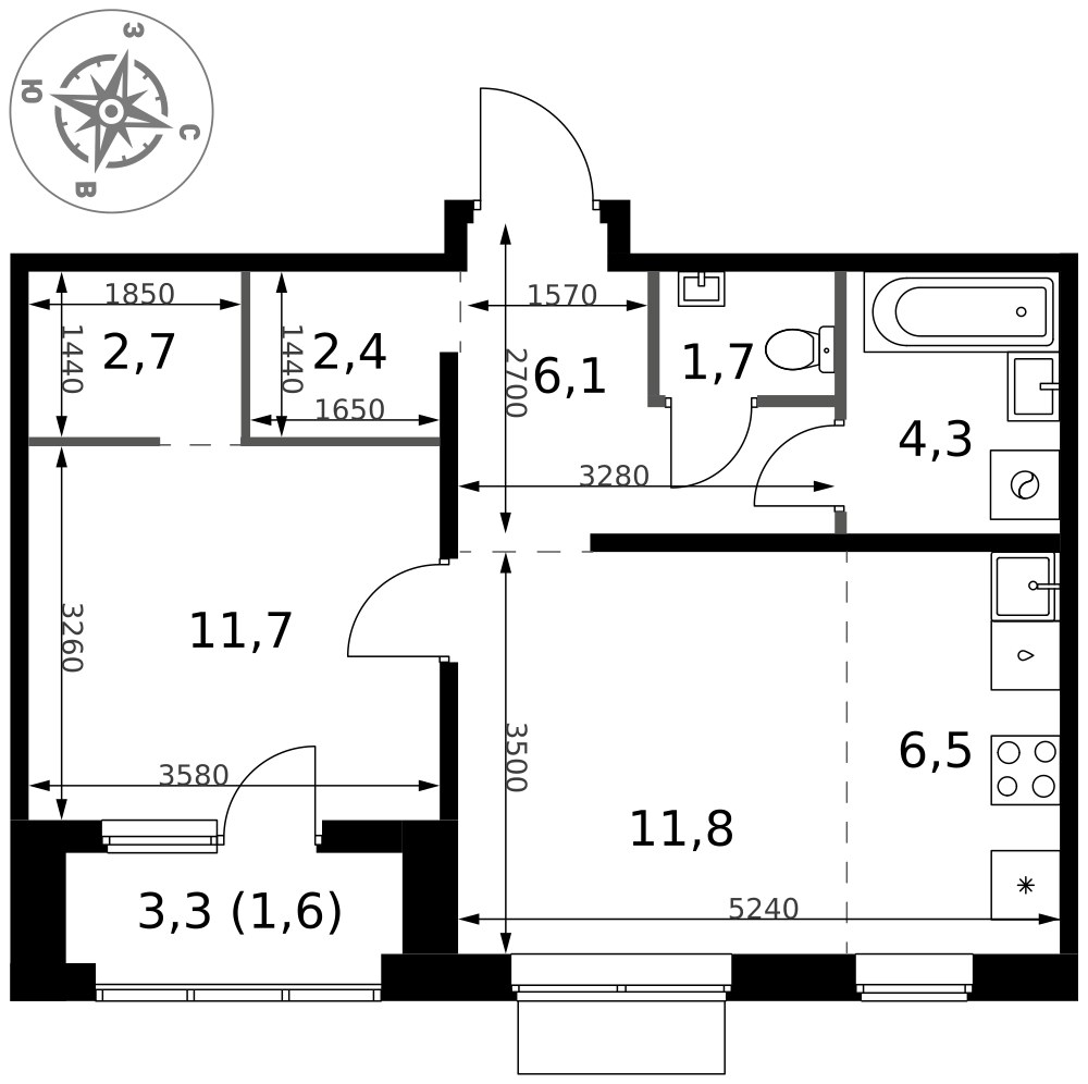 Планировка 48.8 м²