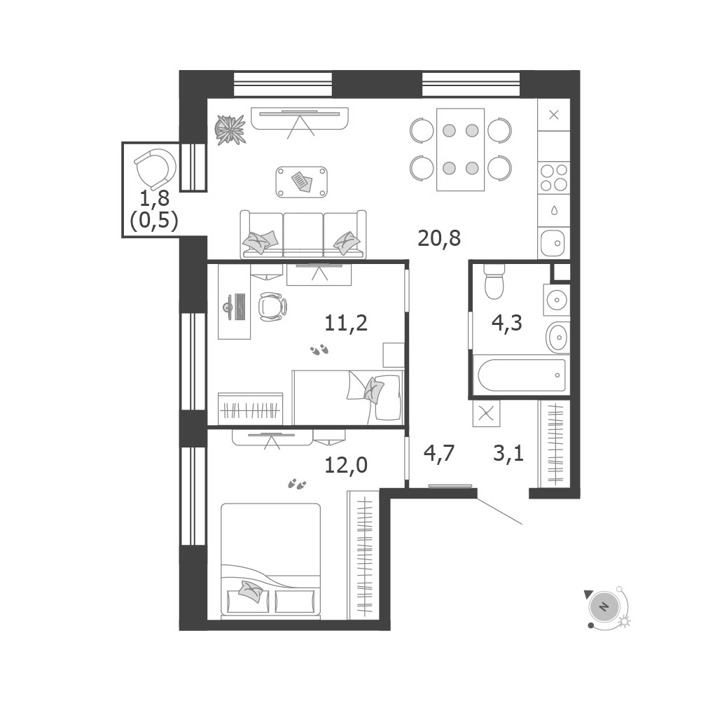Планировка 56.6 м²