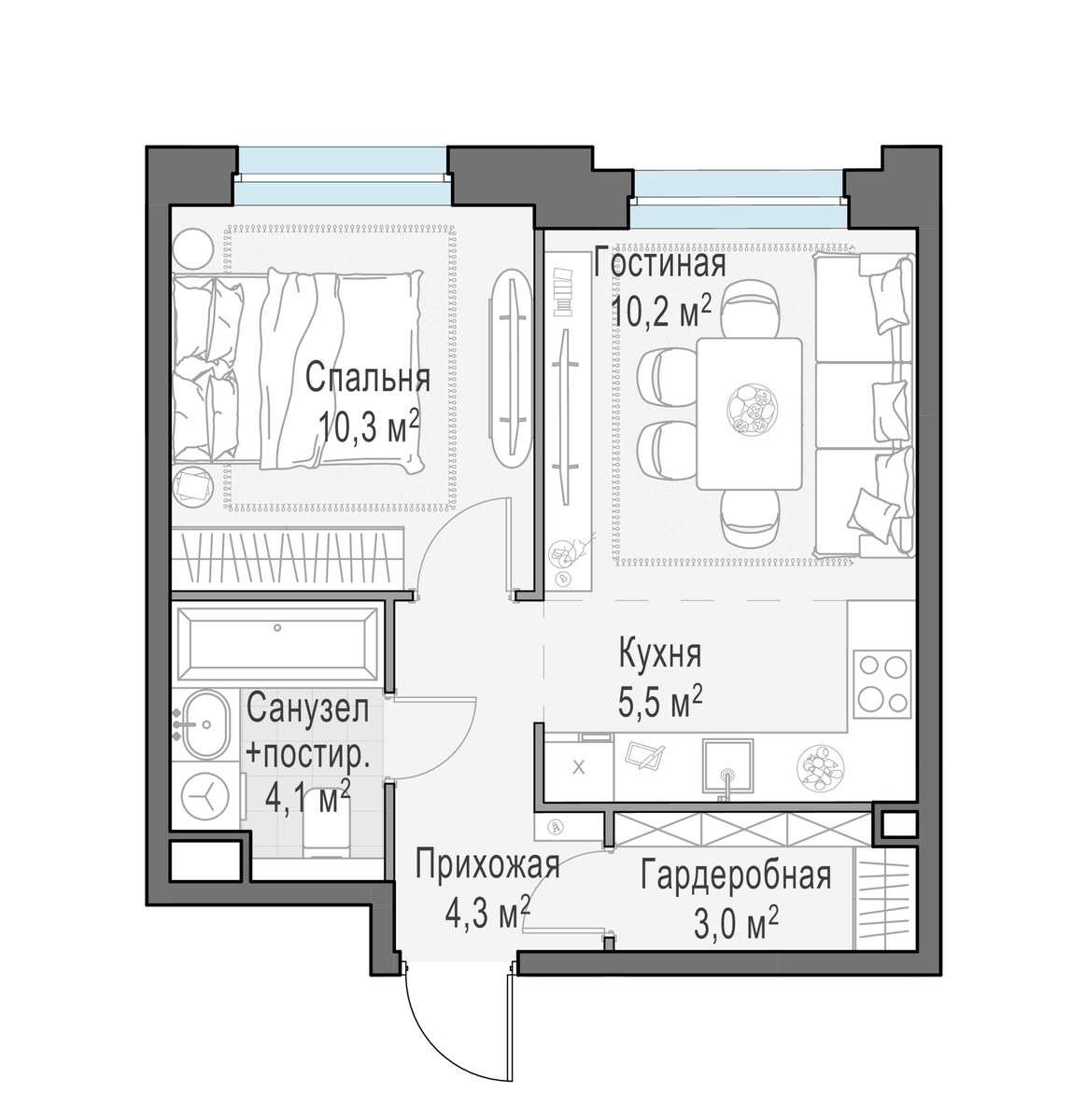 Планировка 37.4 м²