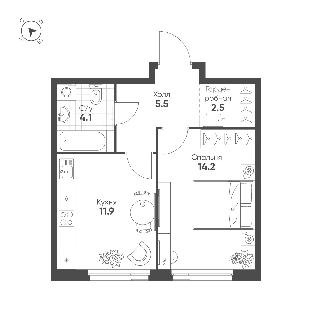 Планировка 38.2 м²