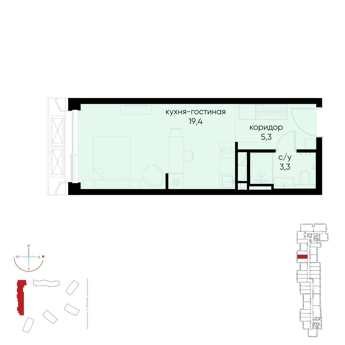 Планировка: Студия, 28.0 м²