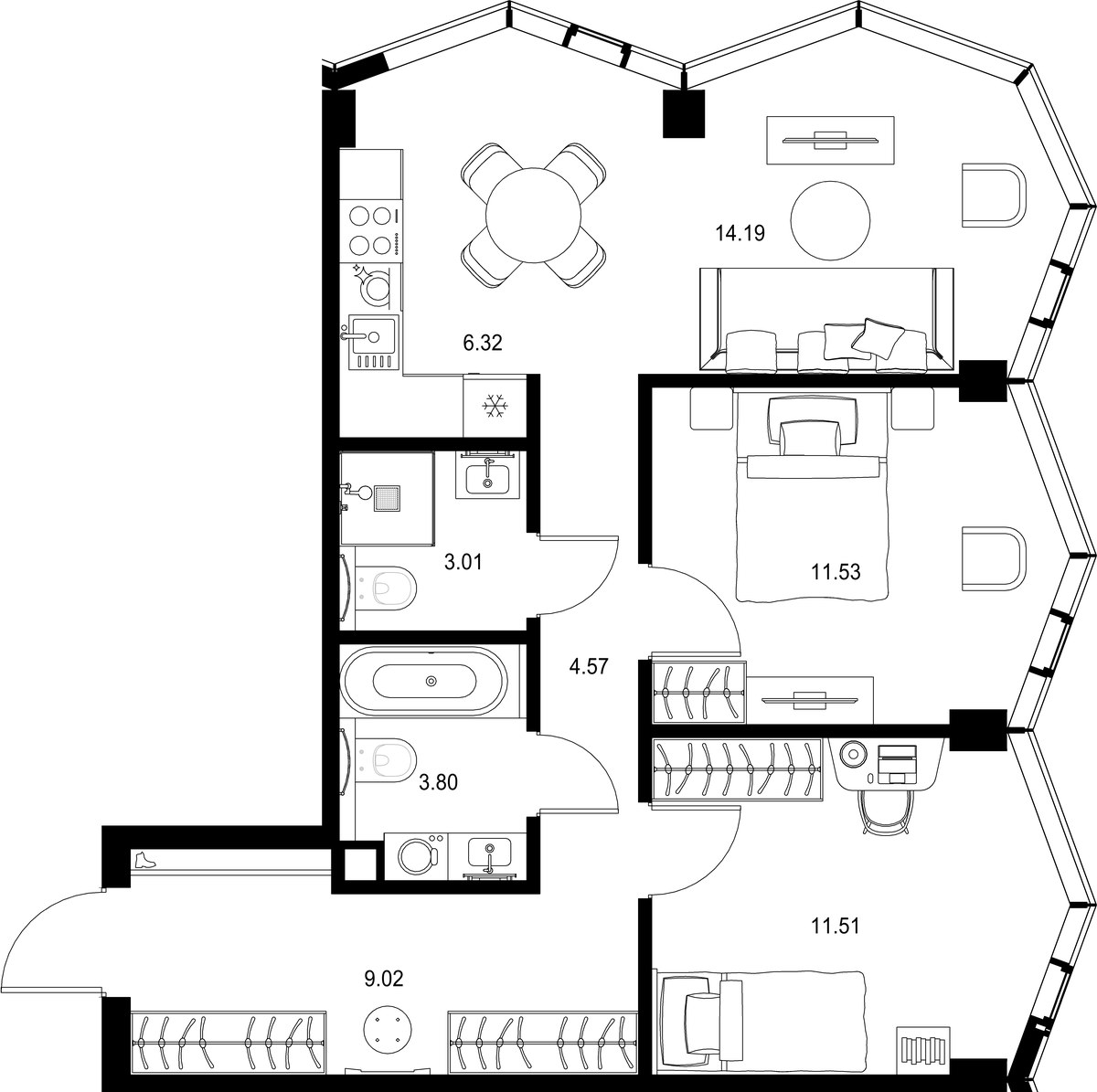 Планировка 63.95 м²