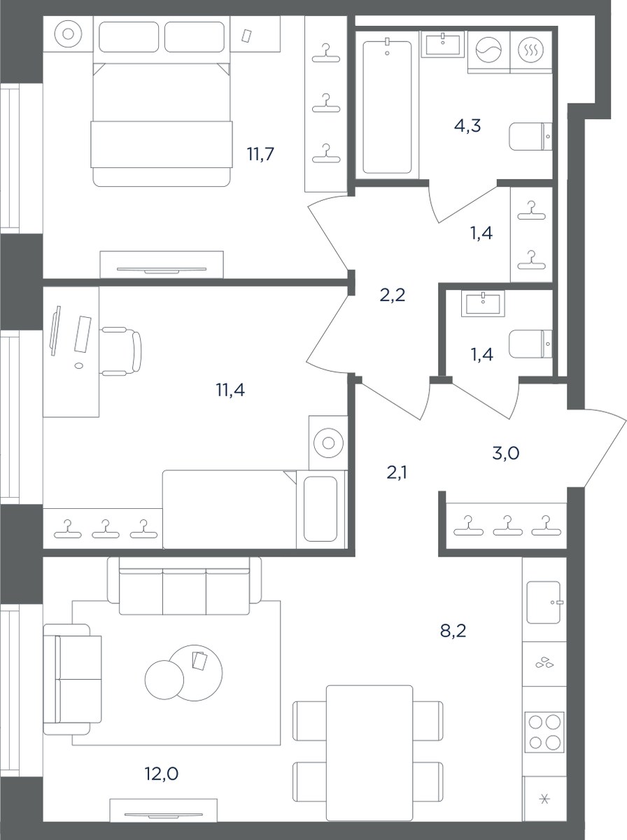 Планировка 57.7 м²