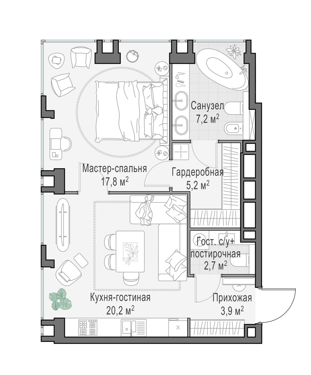Планировка 56.6 м²