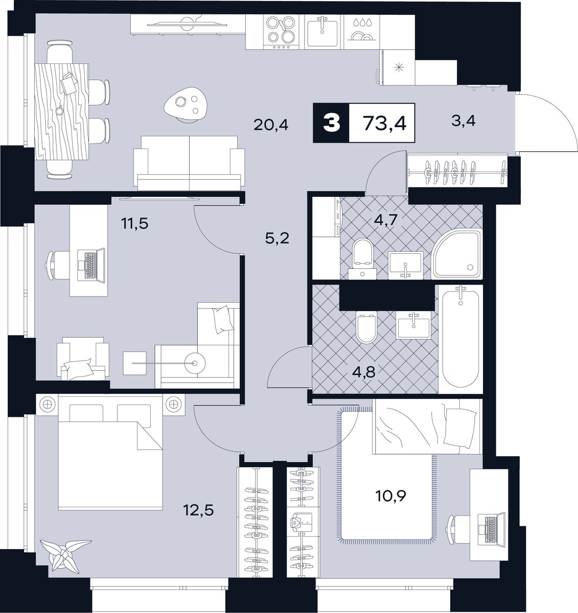 Планировка 73.4 м²