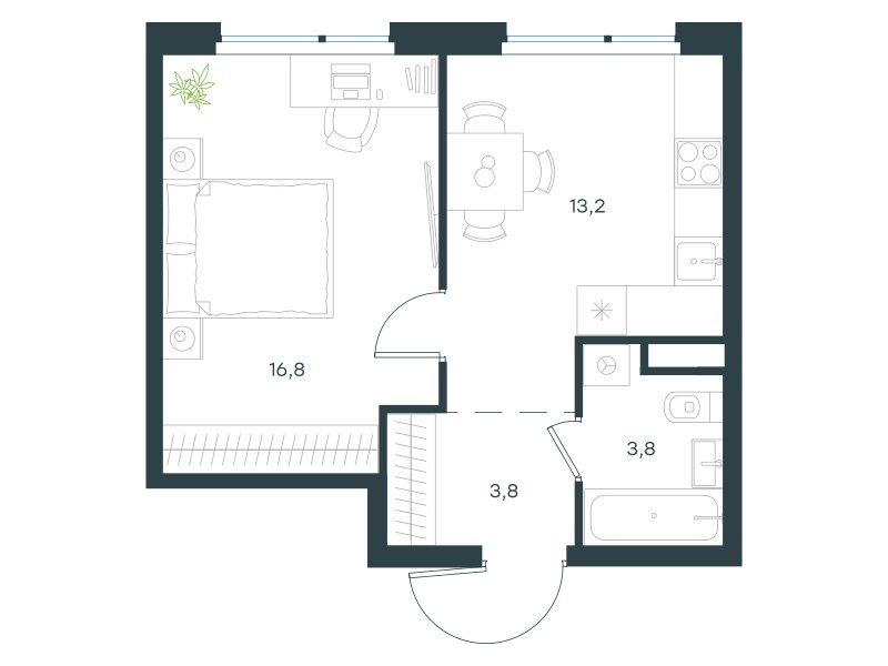 Планировка 37.6 м²
