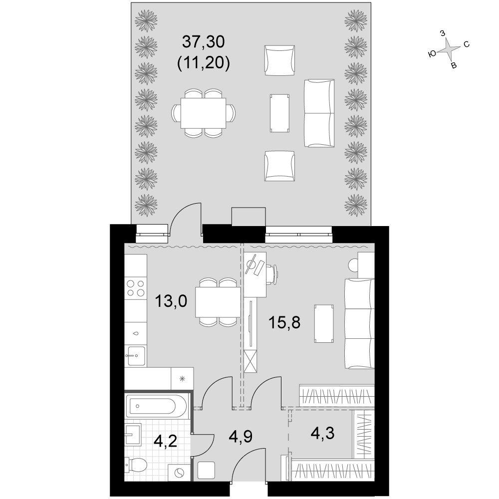 Планировка 53.4 м²