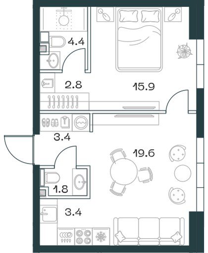 Планировка 51.8 м²