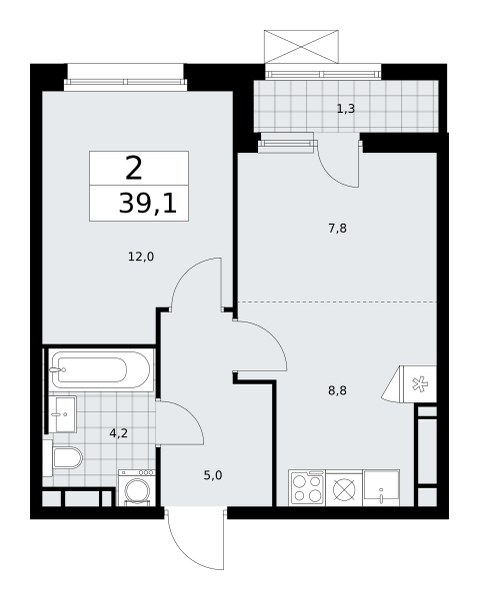 Планировка 39.1 м²