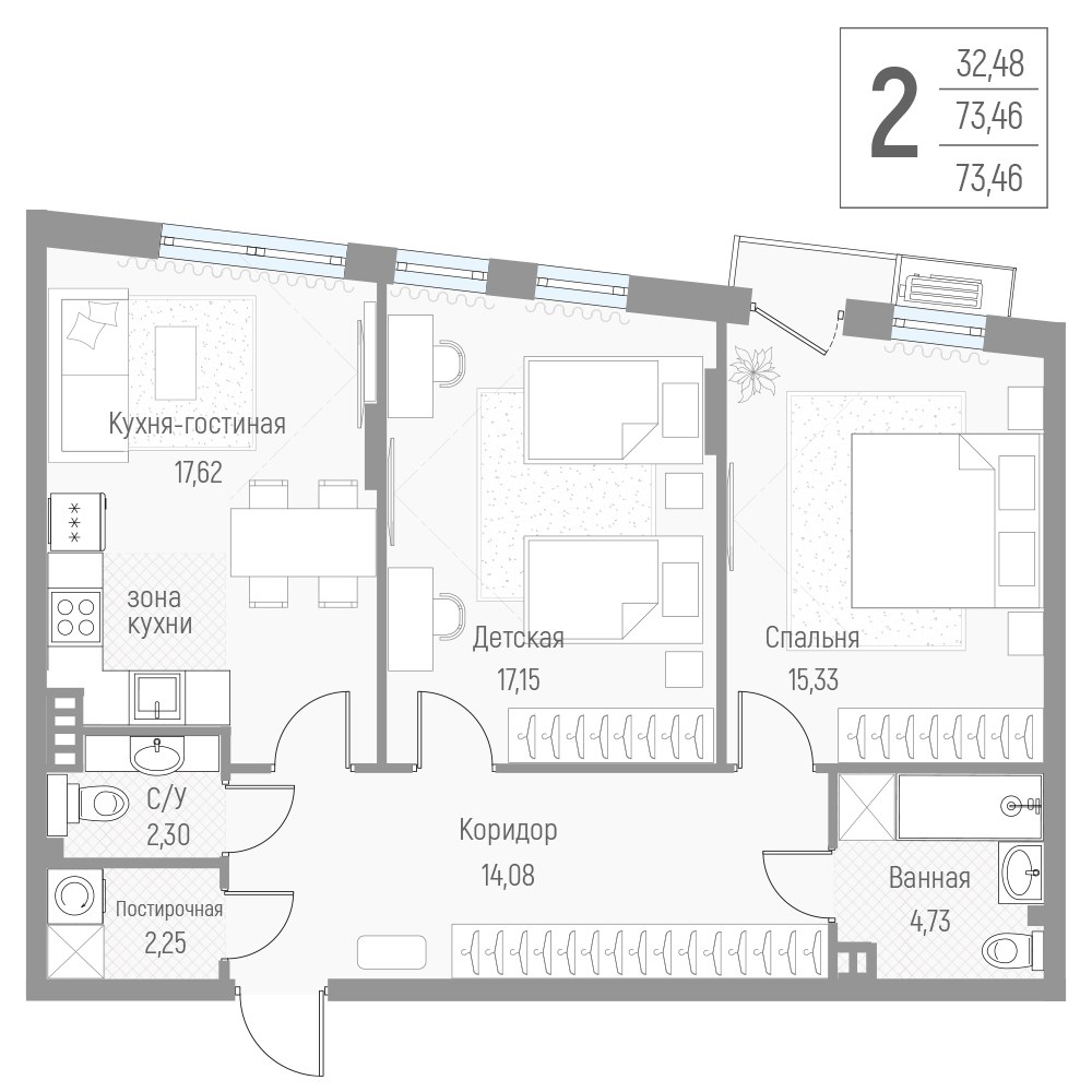 Планировка 73.4 м²