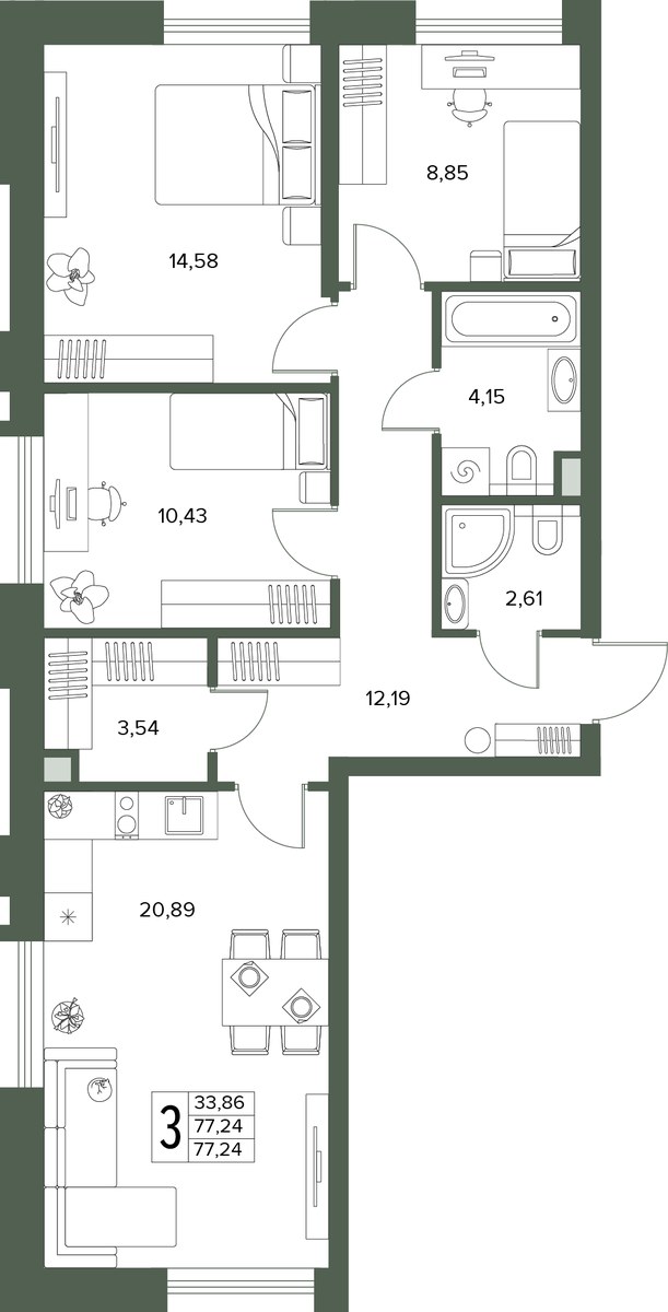 Планировка 77.24 м²