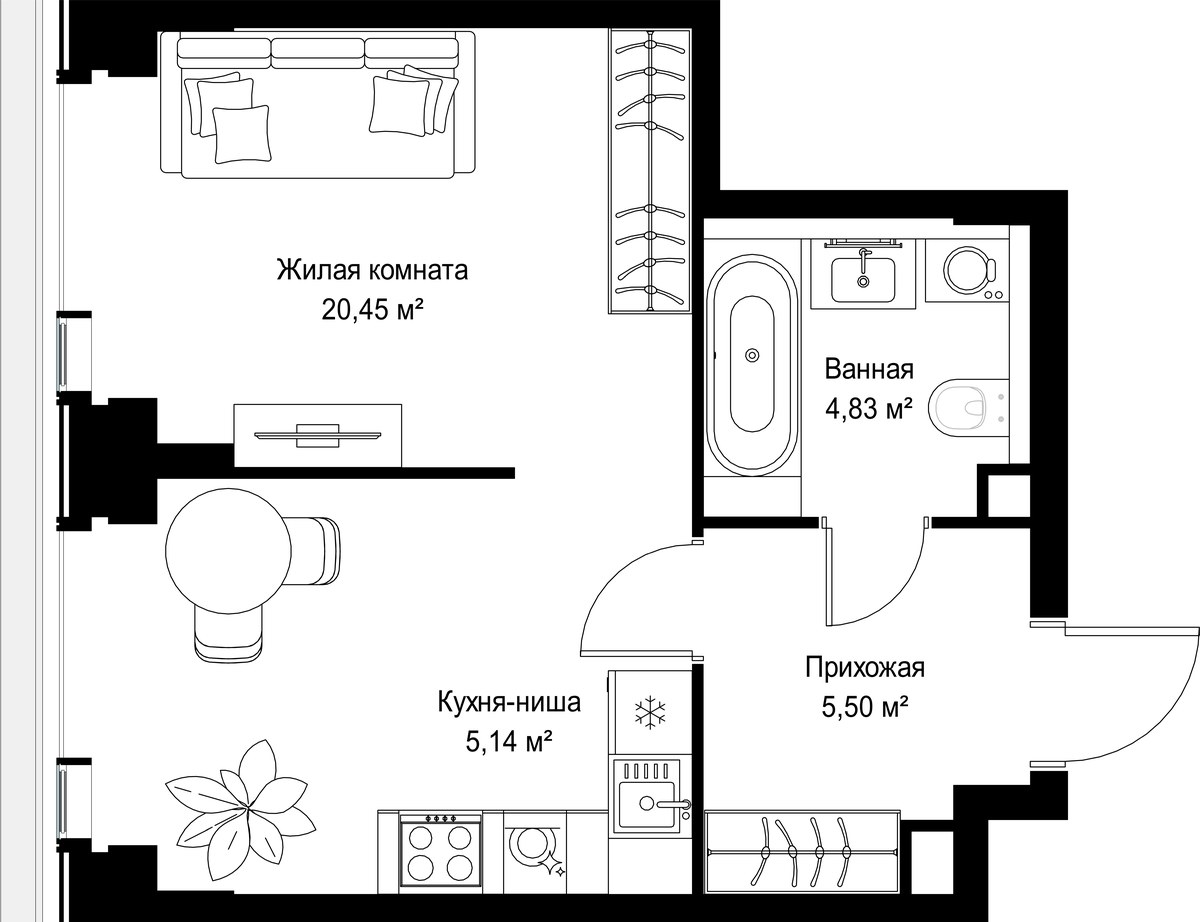 Планировка 35.92 м²