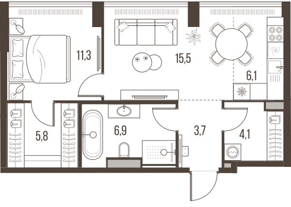 Планировка 53.4 м²