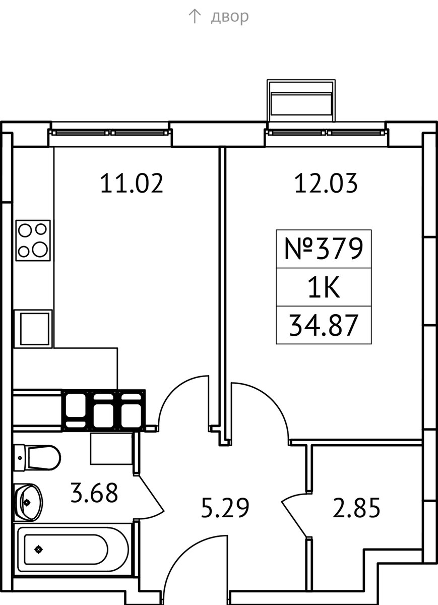 Планировка 34.87 м²