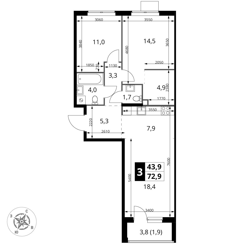 Планировка 72.9 м²