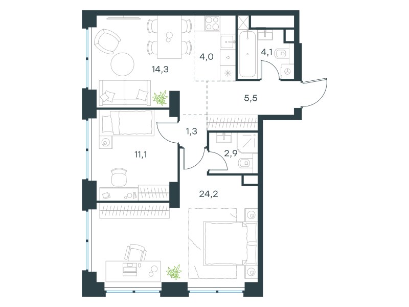 Планировка 67.4 м²