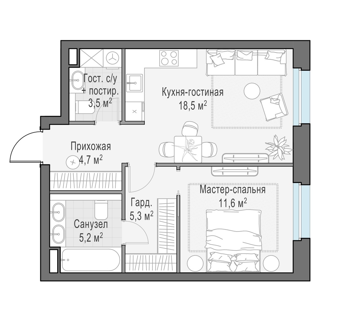 Планировка 49.3 м²
