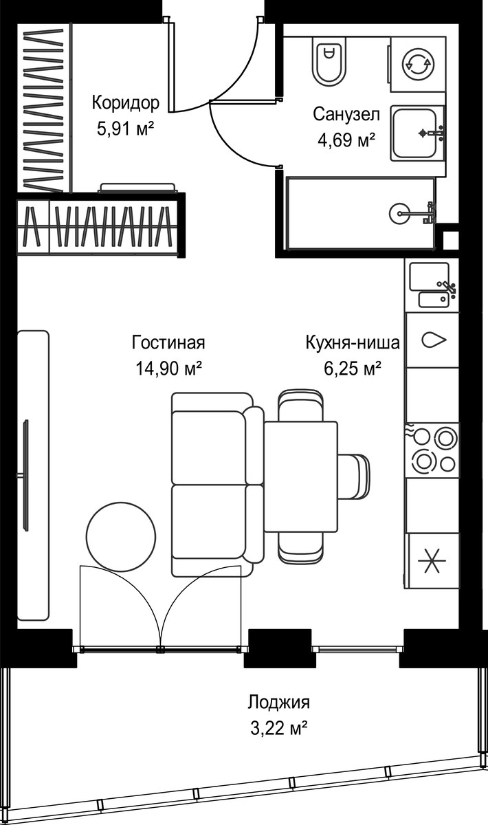 Планировка 34.97 м²