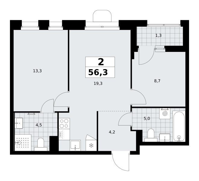 Планировка 56.3 м²