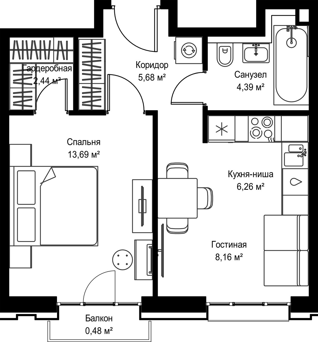 Планировка 41.1 м²