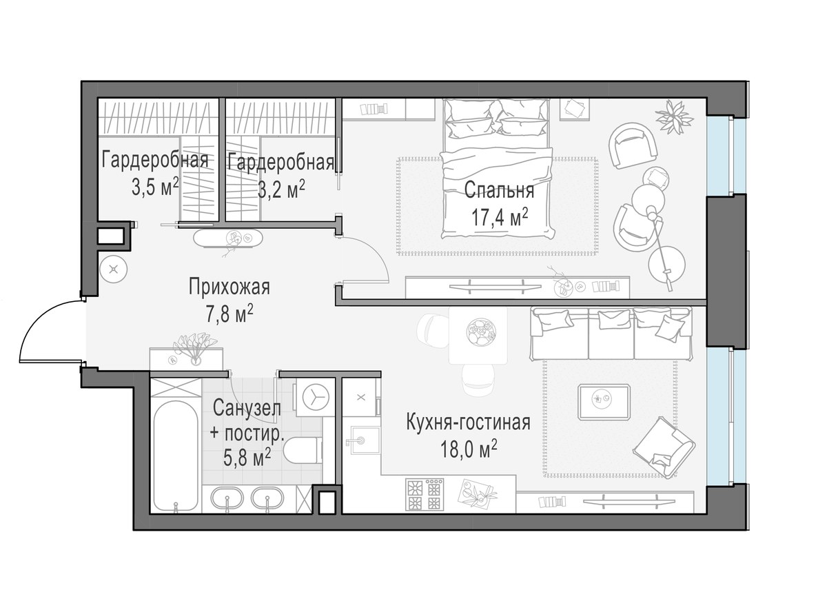 Планировка 56.3 м²