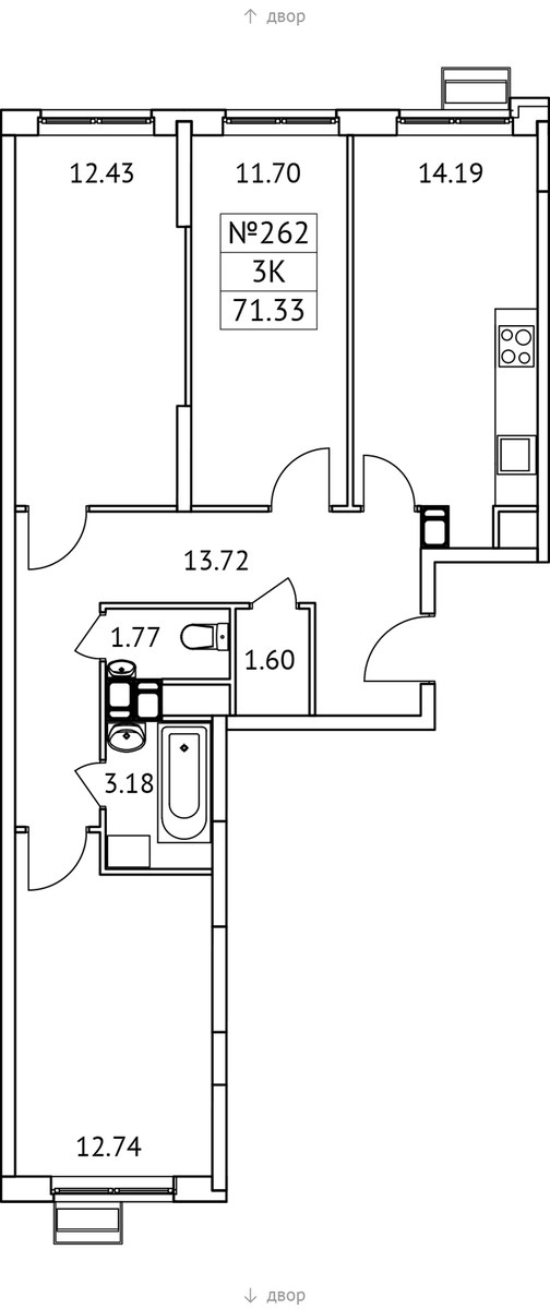 Планировка 71.33 м²