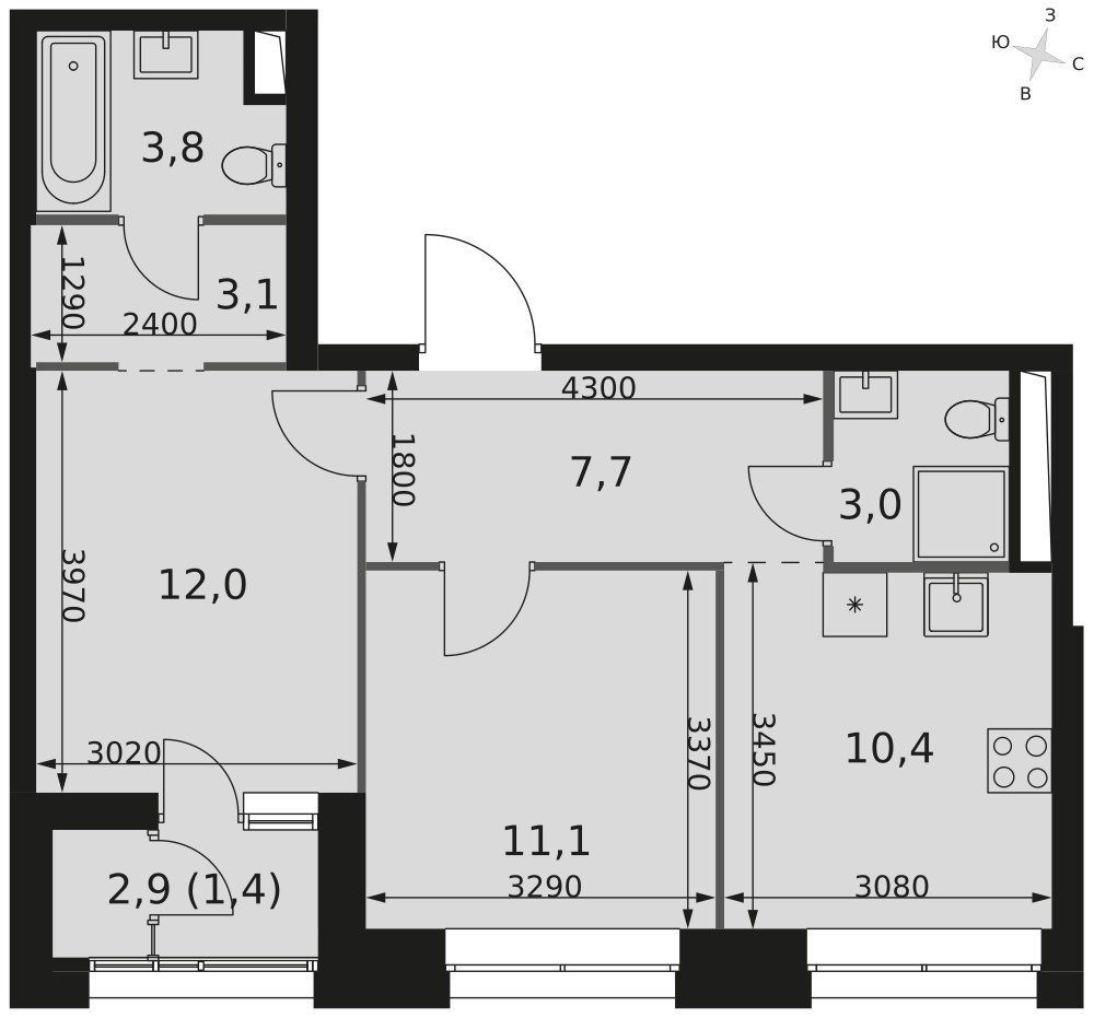 Планировка 52.5 м²