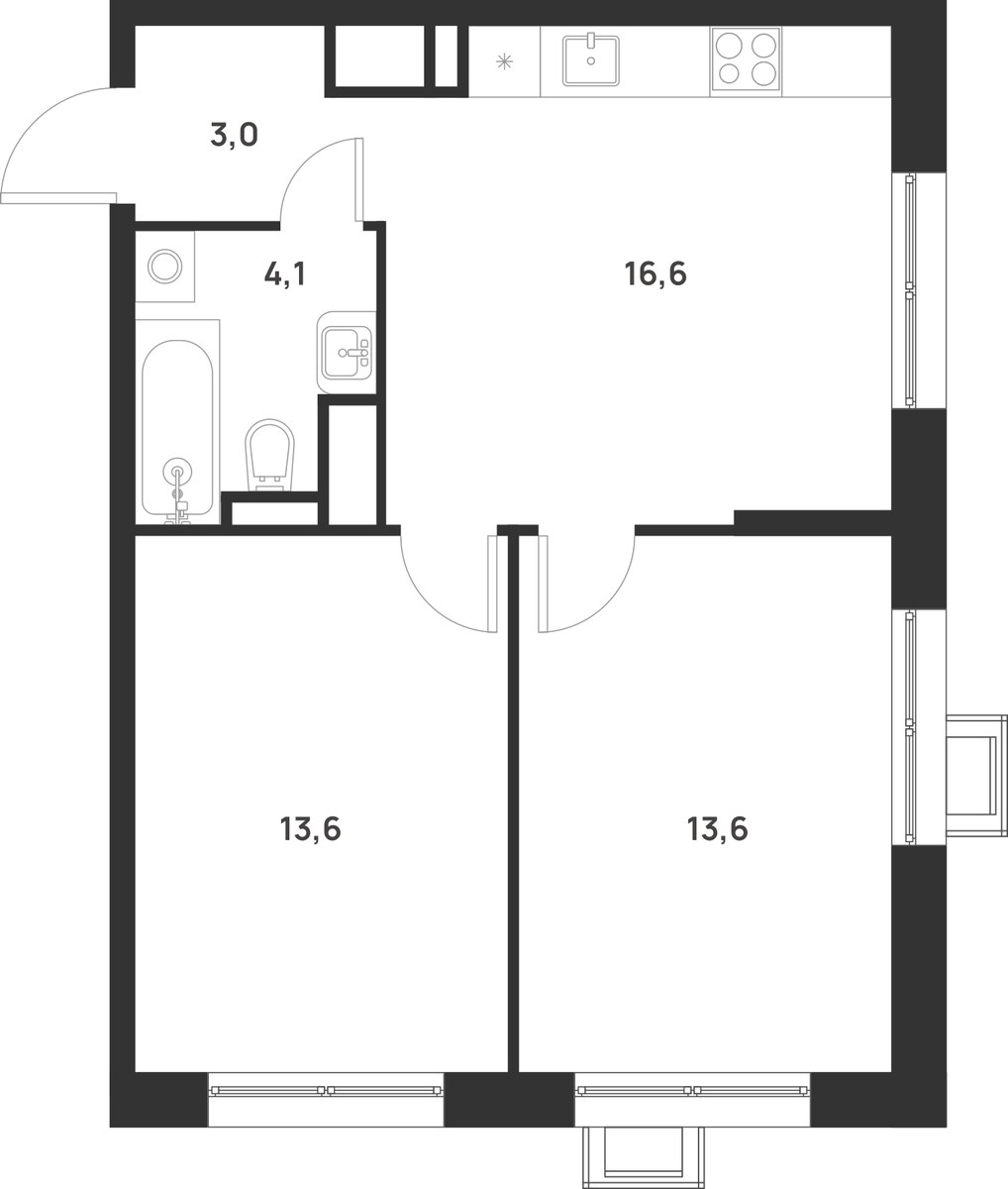 Планировка 50.9 м²