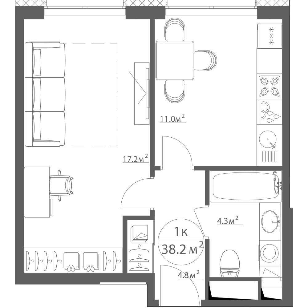 Планировка 38.2 м²