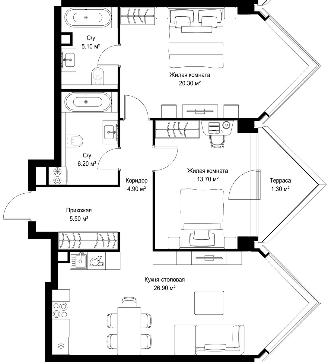 Планировка 83.9 м²