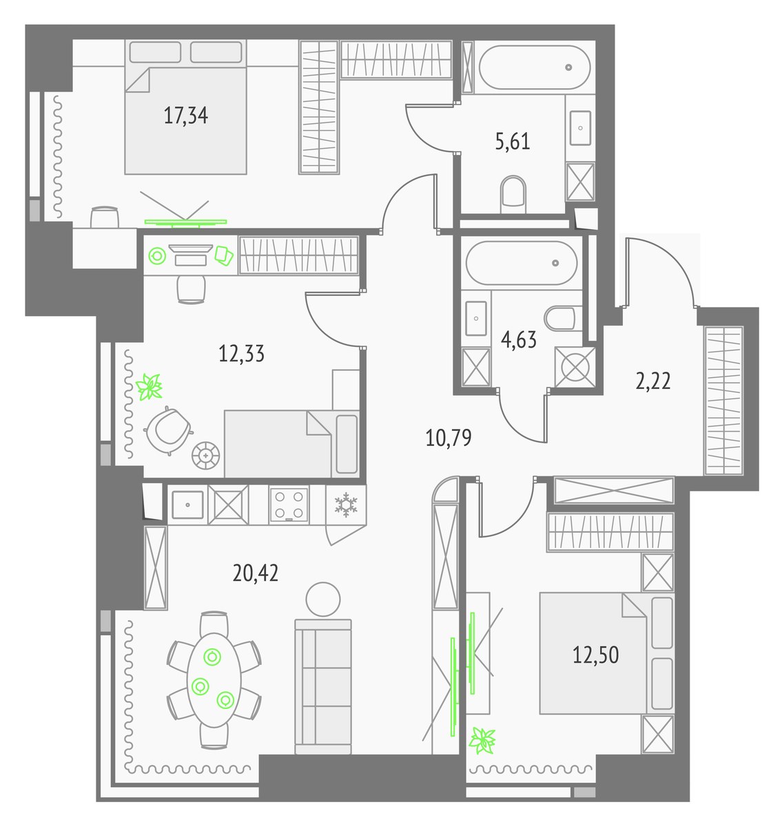 Планировка 85.84 м²