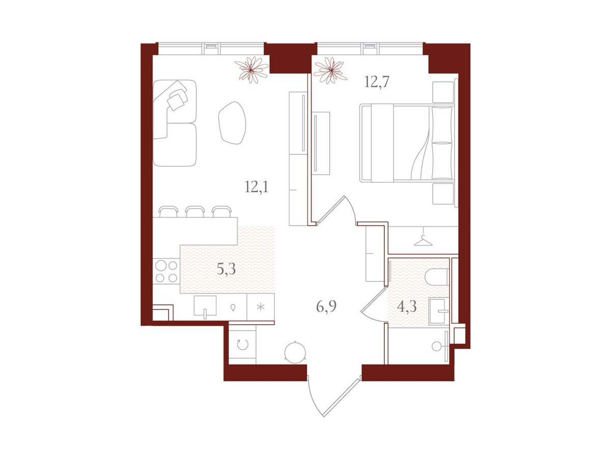 Планировка 41.3 м²