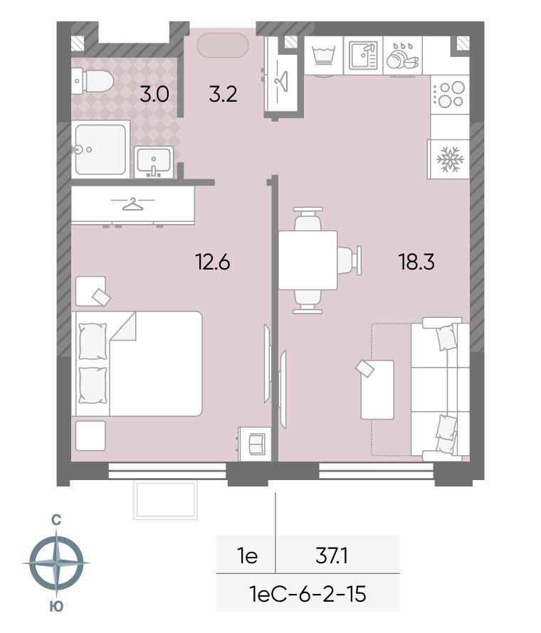 Планировка 37.1 м²