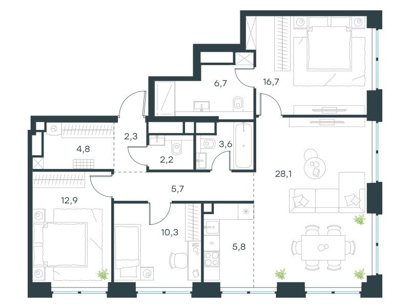 Планировка 99.1 м²