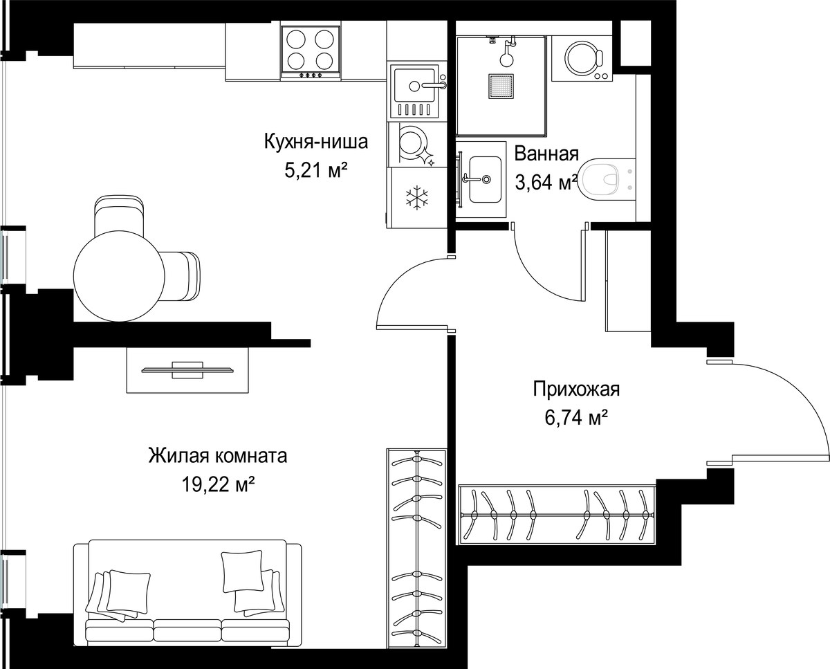 Планировка 34.81 м²