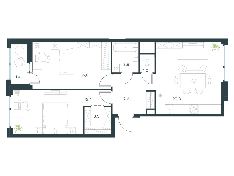 Планировка 68.3 м²