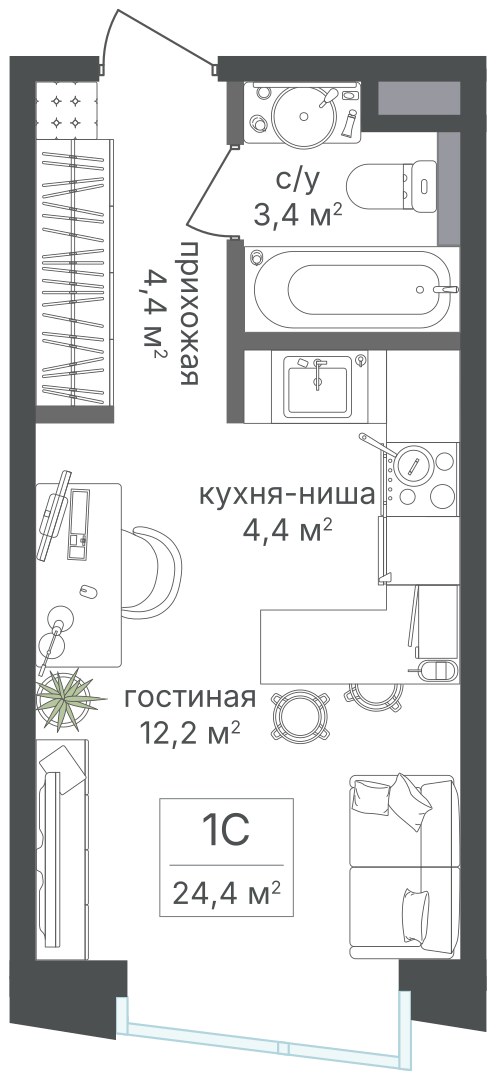 Планировка 24.4 м²