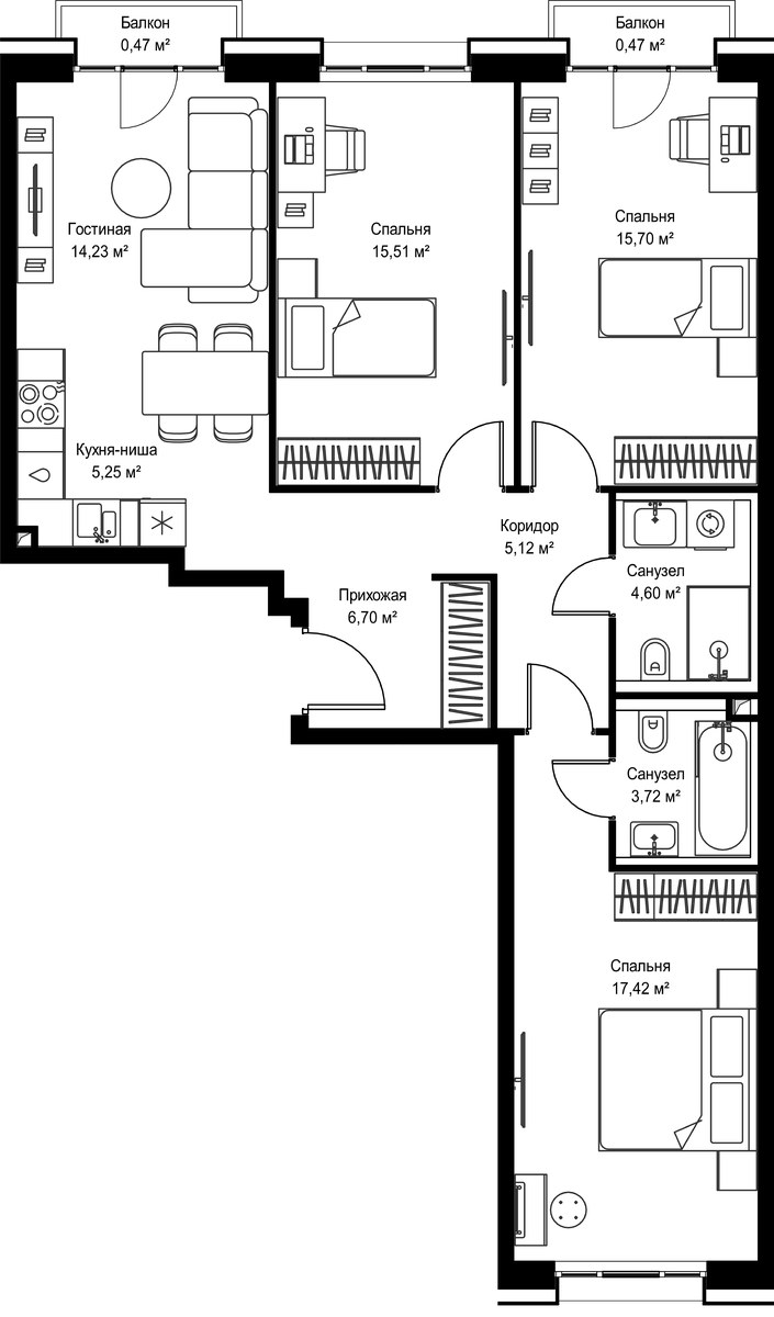 Планировка 89.19 м²