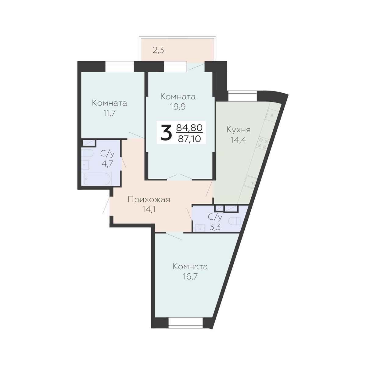 Планировка 87.1 м²