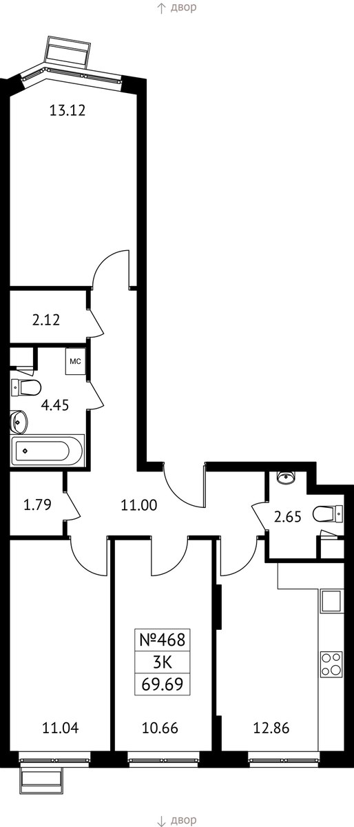 Планировка 69.69 м²