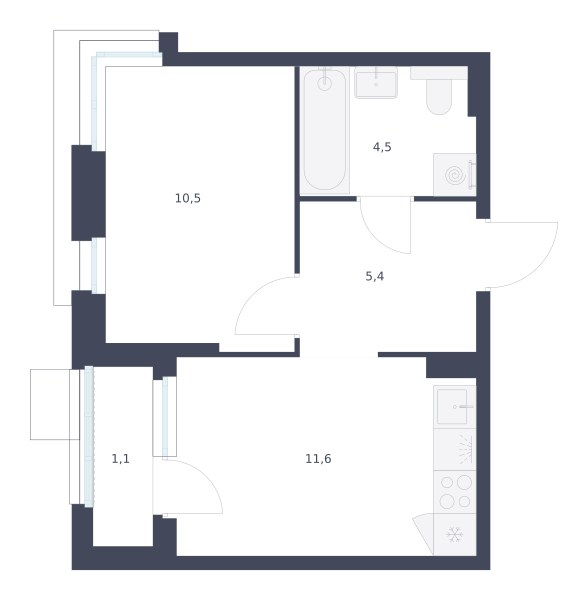 Планировка: 1-комнатная, 33.1 м²