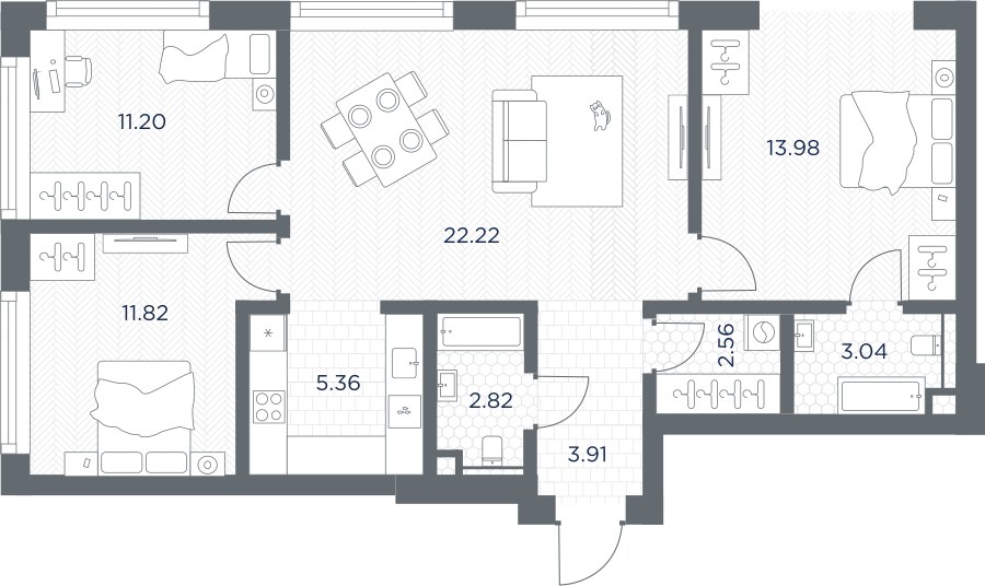 Планировка 76.91 м²