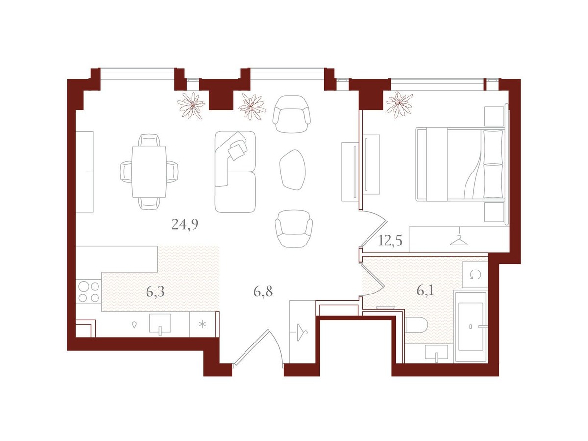 Планировка 56.6 м²