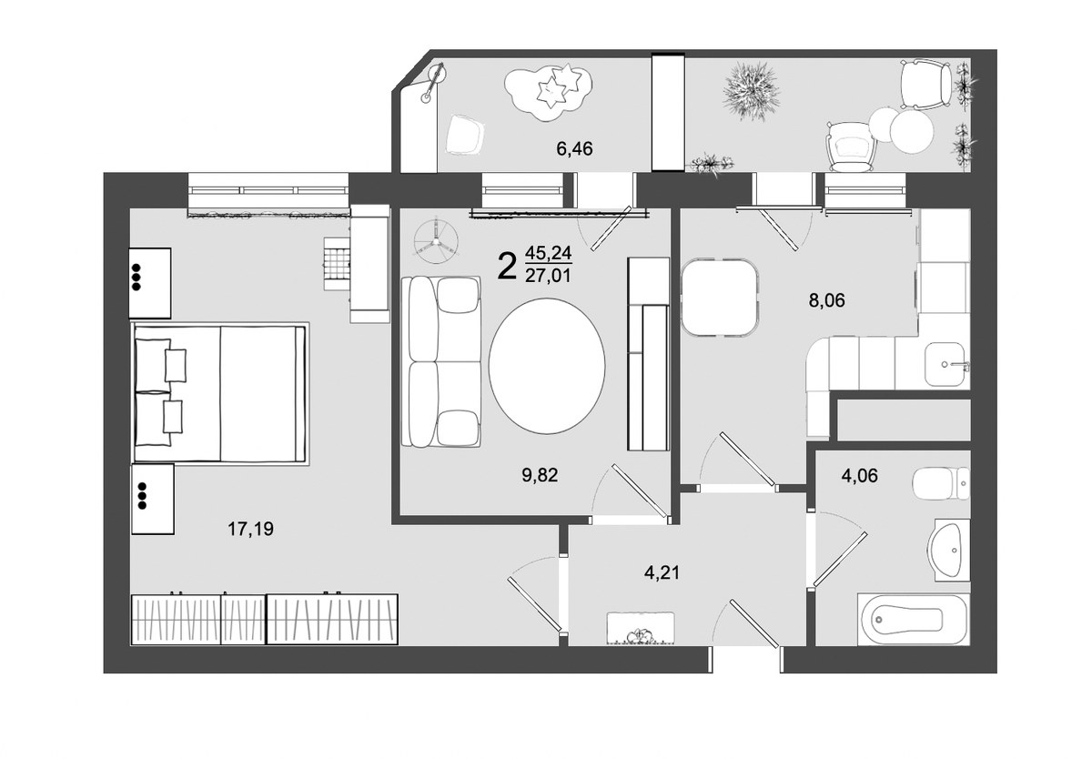 Планировка 45.24 м²