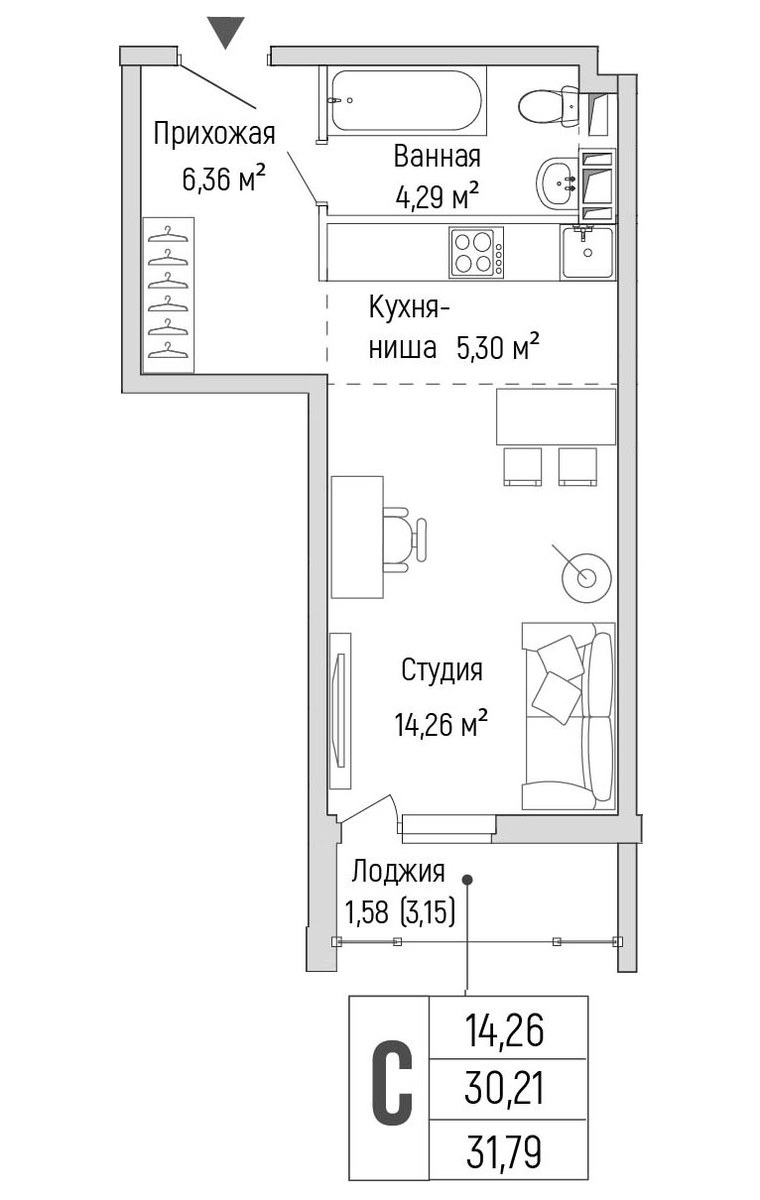 Планировка 31.79 м²