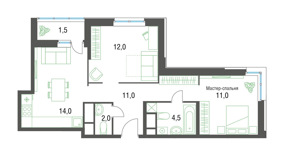 Планировка 55.8 м²