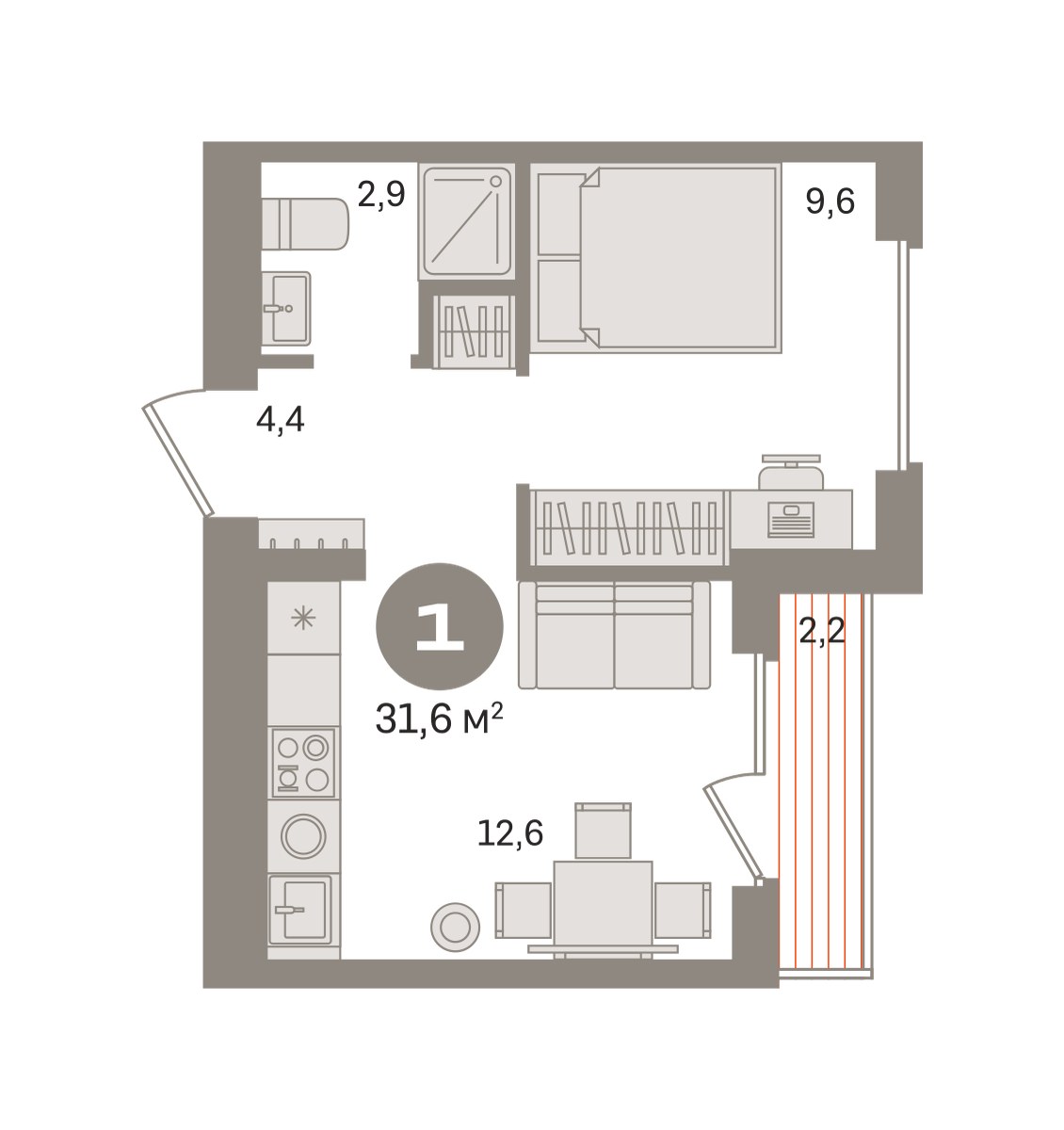 Планировка 31.57 м²