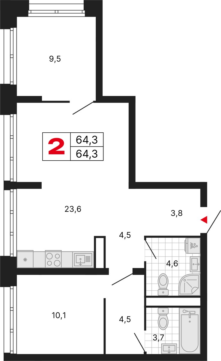 Планировка 64.3 м²